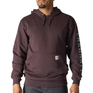 Men's Carhartt Rain Defender Loose Fit Midweight Logo Graphic Work Hoodie Medium Dark Sepia