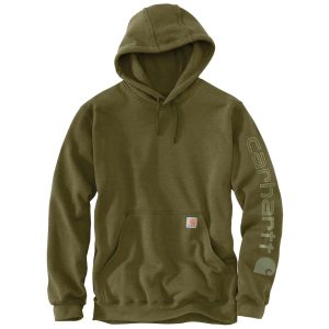Men's Carhartt Loose Fit Midweight Logo Sleeve Graphic Work Hoodie Medium Dark Bronzed Green Heather