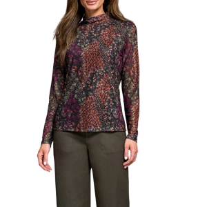 Women's Tribal Mesh Long Sleeve Blouse XSmall Plum Wine