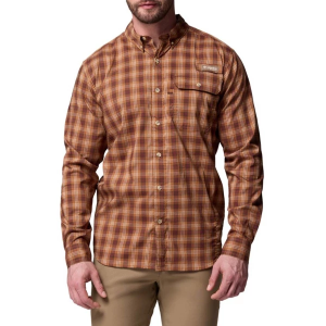 Men's Columbia Sharptail Yarn Dye Long Sleeve Button Up Shirt Medium Camel Brown Triple Check