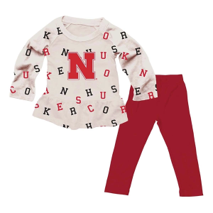 Wes and Willy Baby Nebraska Cornhuskers All-Over Print Shirt & Pant Set