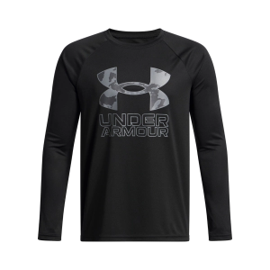 Boys' Under Armour Tech Hybrid Print Long Sleeve T-Shirt XSmall black / white