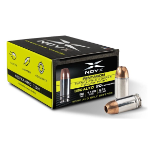 NovX Ammo NovX Pentagon Monolithic Copper HP Self Defense Pistol Ammunition Handgun Ammunition