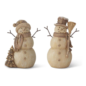 K&K Interiors Resin Woodgrain LED Musical Snowmen w/Timers (Sold Individually)