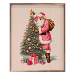 Kendrick Home Pink Santa With Christmas Tree White Print