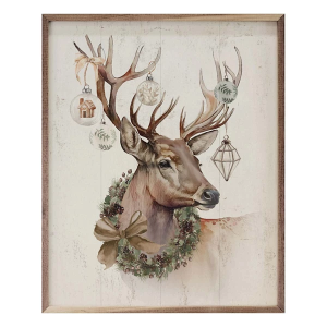 Kendrick Home Reindeer With Ornaments And Wreath Print
