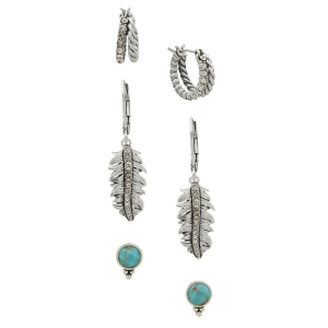 The Jewelry Group Lainey Wilson Pave Feather Trio Earrings Turquoise