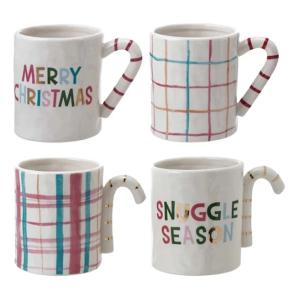 Creative Co-Op 16 oz. Stoneware Mug with Candy Cane Handle (Styles May Vary)
