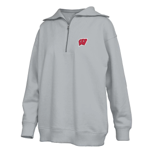 Wisconsin Badgers Pressbox Women's Thelma 1/4 Zip Large Grey Heather