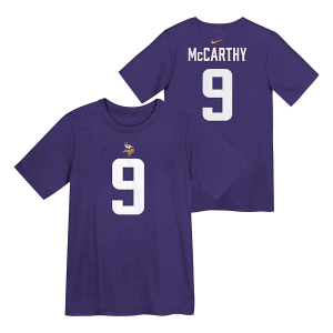 Kids' Minnesota Vikings Nike J.J. McCarthy #9 FUSE Name & Number T-Shirt 7 Purple