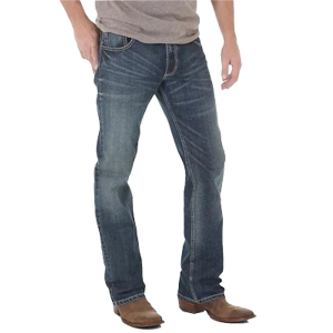 Men's Wrangler Retro Slim Fit Bootcut Jeans Acid Destroyed Indigo 30 30