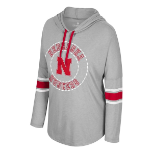 Nebraska Cornhuskers Colosseum Women's Ringarde T-Shirt Large Light Grey