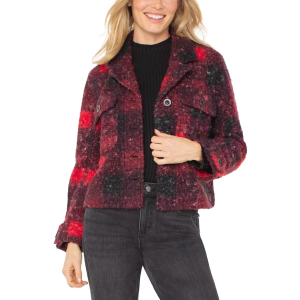 Women's Liverpool Los Angeles Button Front Boxy Jacket XLarge Red/Black Buffalo Plaid