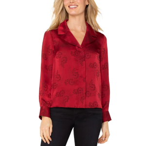 Women's Liverpool Los Angeles Woven With Hidden Placket Long Sleeve Shirt Small Dark Red Floral