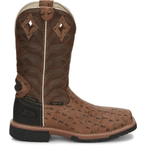 Men's Justin Brands Derrickman 12" Waterproof Composite Toe Work Boots Outdoor 9.5 Caramel Croc Print