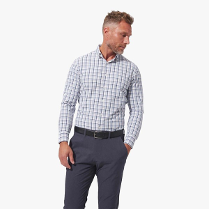 Men's Mizzen+Main Leeward Long Sleeve Button Up Shirt XLarge White Maritime Blue Plaid