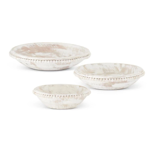 K&K Interiors Whitewashed Wood Bead Trimmed Bowls (Set of 3)