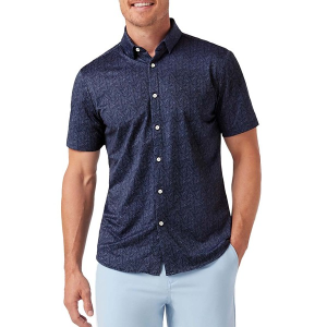 Men's Mizzen+Main Halyard Untucked Button Up Shirt Small Coastal Fjord Coffee Leaves