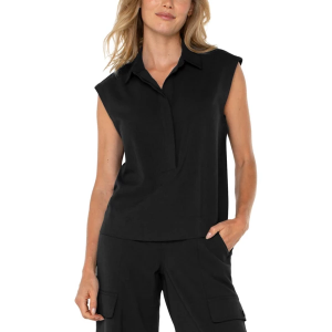 Women's Liverpool Los Angeles Cropped Sleeveless Blouse Medium Black