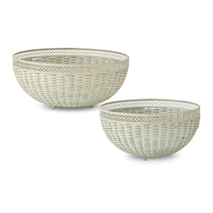 K&K Interiors Verdigris Woven Bowls w/Metal Trim