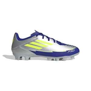 Adult adidas F50 Club Messi FG/MG Molded Soccer Cleats M12/W13.5 Silver/Yellow