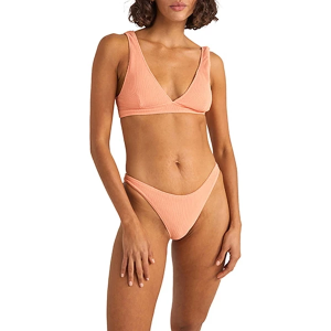 Women's Rhythm Isla Rib Tall Tri Swim Bikini Top Small Peach