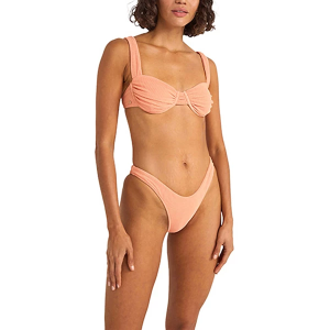 Women's Rhythm Isla Rib Soft Strap Balconette Swim Bikini Top Medium Peach