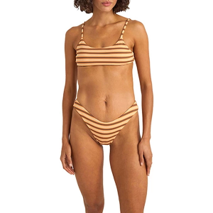 Women's Rhythm Tide Stripe Crop Swim Bikini Top Large Natural