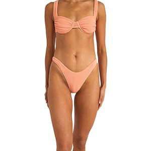 Women's Rhythm Isla Rib Low Rise Cheeky Swim Bottoms Small Peach