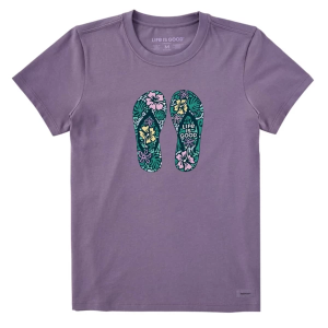Women's Life is Good Hibiscus Flip Flops T-Shirt Medium Dusk Purple