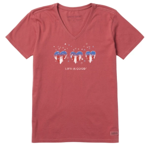 Women's Life is Good Americana Hearts Stars and Stripes T-Shirt 2XLarge Faded Red