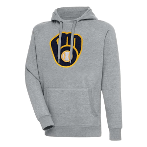 Milwaukee Brewers Antigua Chenille Victory Pullover Hoodie 5XLarge Grey Heather
