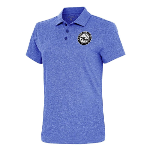Women's Philadelphia 76ers Chest Logo Motivated Antigua Polo XLarge Dark Royal Heather