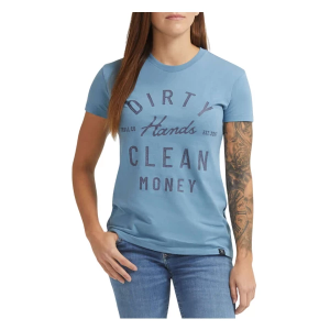 Women's Troll Co. Clothing Dirty Hands Clean Money Juno T-Shirt 2XLarge Slate Blue