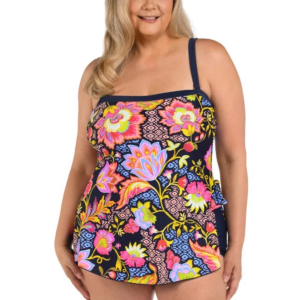 Women's Maxine Princess Seam Bandeau Swim Dress One Piece Swimsuit Sporty 16W Ornamental Garden