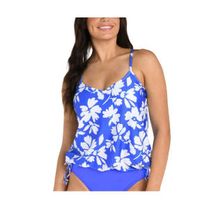 Women's 24th & Ocean Underwire V-Neck Blouson Swim Tankini Contemporary 8 Marseille Periwinkle