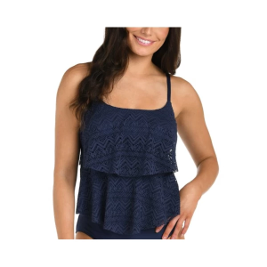 Women's 24th & Ocean Tiered Swim Tankini Contemporary 6 Crochet Midnight