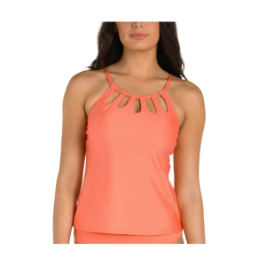 Women's 24th & Ocean Sketched Flora Cutout High Neck Swim Tankini Contemporary 12 Coral