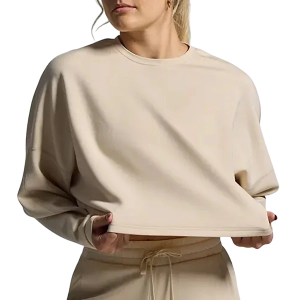 Women's Born Primitive Lounge Lux Cropped Long Sleeve Crop Top Large Oatmeal