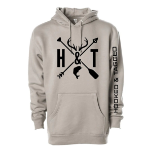 Men's Hooked And Tagged Fish & Game Hunting Hoodie Medium Cement