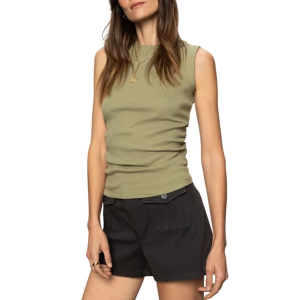Women's Sanctuary Ribbed Ruched Crew Neck Tank Top Medium Sage