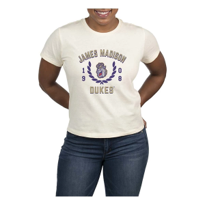 James Madison Dukes USCAPE Women's Academy High Waisted T-Shirt Medium Vintage White