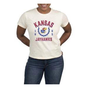 Kansas Jayhawks USCAPE Women's Academy High Waisted T-Shirt Small Vintage White