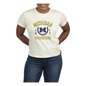 Michigan Wolverines USCAPE Women's Academy High Waisted T-Shirt Small Vintage White