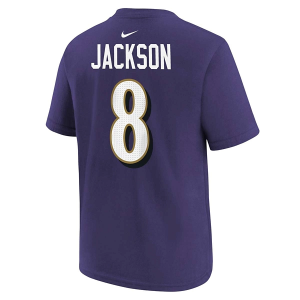 Kids' Baltimore Ravens Nike Lamar Jackson #8 Fuse Name & Number T-Shirt Large Purple