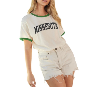 Women's Oat Collective Minnesota Ringer T-Shirt Large Natural Green