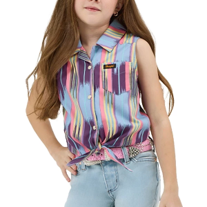 Girls' Wrangler X Lainey Wilson Tie Front Sleeveless Blouse Medium Checotah
