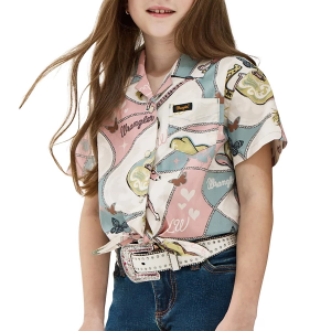 Girls' Wrangler X Lainey Wilson Tie Front Blouse Small Wild Horses