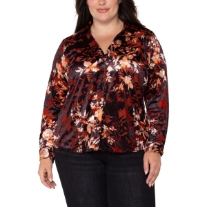 Women's Liverpool Los Angeles Knit Long Sleeve Button Up Shirt 1X Fire Opal