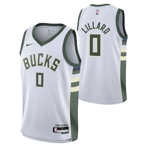 Kids' Milwaukee Bucks Damian Lillard #0 Nike Association Jersey Large White